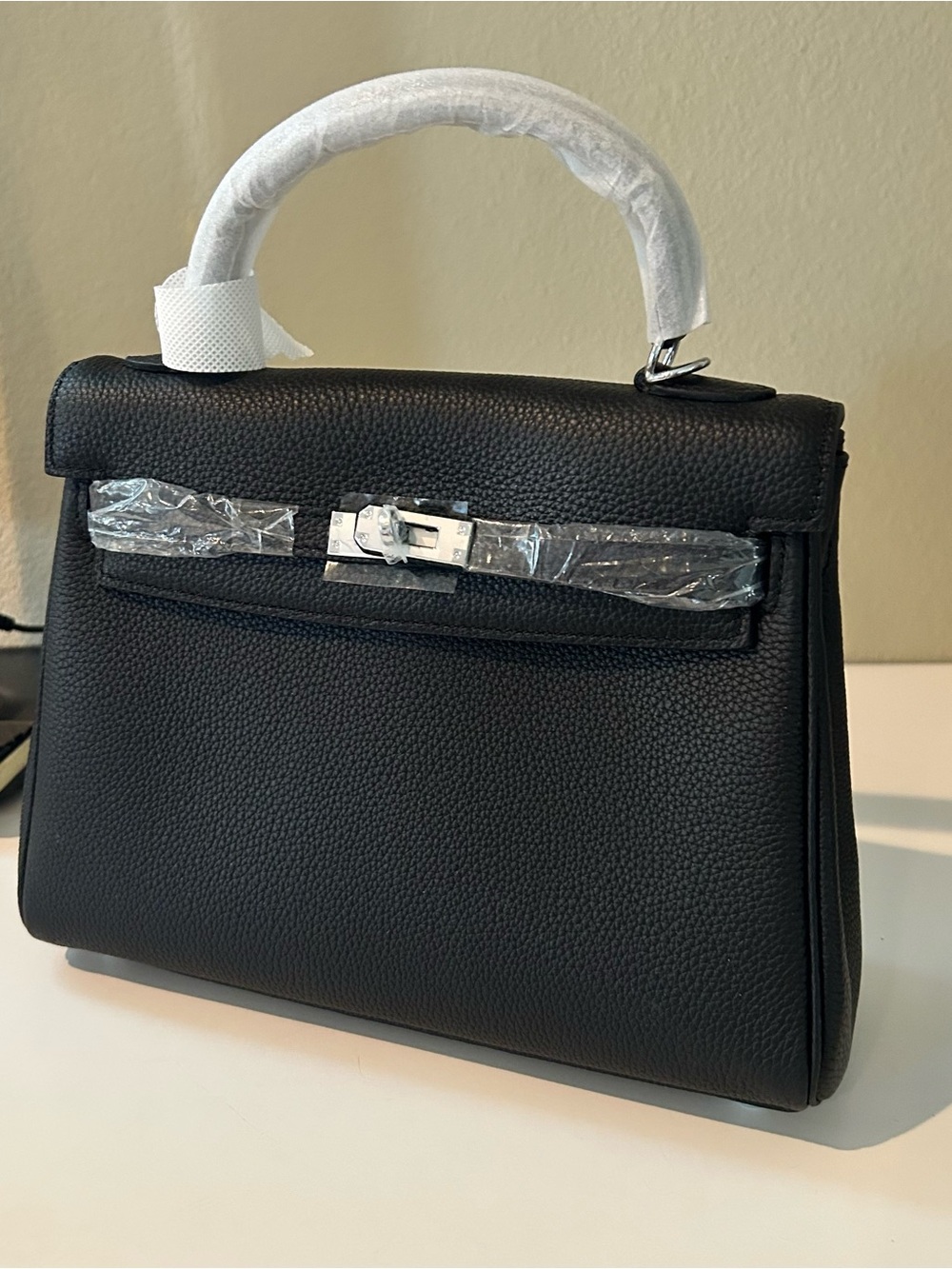 25cm Black Top Handle Leather Satchel KL Style